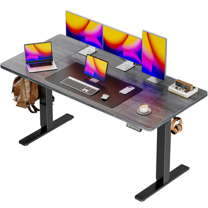 Huuger 55 x 28 Large Electric Standing Desk, Height Adjustable Computer Desk, 27.6" Deep Desktop, Stand up Gaming Office Table with 2 Hooks, 3 Preset Heights, for Home Office, Black