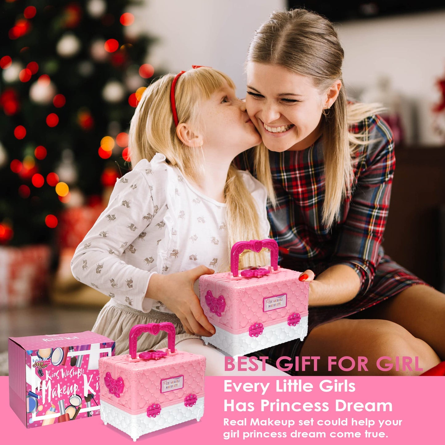 Kids Makeup Kit for Girl - 52 PCS Safe and Washable Makeup for Kids, Real Girls Makeup Kit, Toddler Makeup Kit with Cosmetic Case, Girls Toys Age 4-12, Princess Toys Birthday Gifts for Girls