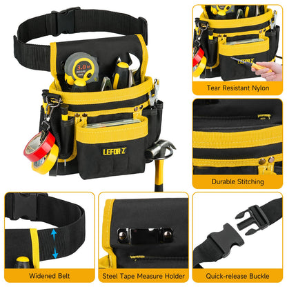 Tool Belt,Magnetic Tool Pouch,14-Pockets Tool Belts for Men,Detachable & Adjustable Tool Pouch belt for Electrician,Carpenter,Construction,Work Apron,Utility Belt,Black-Yellow
