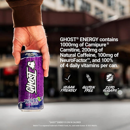 GHOST Energy Drink, Zero Sugars, 12-Pack, Cherry Limeade, 16oz | Energy & Focus Pre Workout Drink, No Artificial Colors, Gluten-Free, Vegan - 200MG Natural Caffeine, L-Carnitine, Taurine