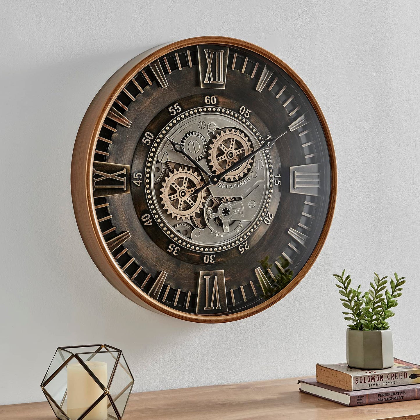CLXEAST Mid Century Minimalist Modern Wall Clocks,24 Inch Wall Clock with Moving Gears, Large Cream Gold Wall Clocks for Living Room Decor,House Warming Gifts New Home
