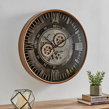 CLXEAST Mid Century Minimalist Modern Wall Clocks,24 Inch Wall Clock with Moving Gears, Large Cream Gold Wall Clocks for Living Room Decor,House Warming Gifts New Home