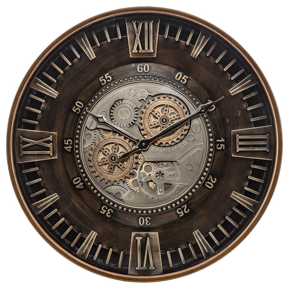CLXEAST Mid Century Minimalist Modern Wall Clocks,24 Inch Wall Clock with Moving Gears, Large Cream Gold Wall Clocks for Living Room Decor,House Warming Gifts New Home