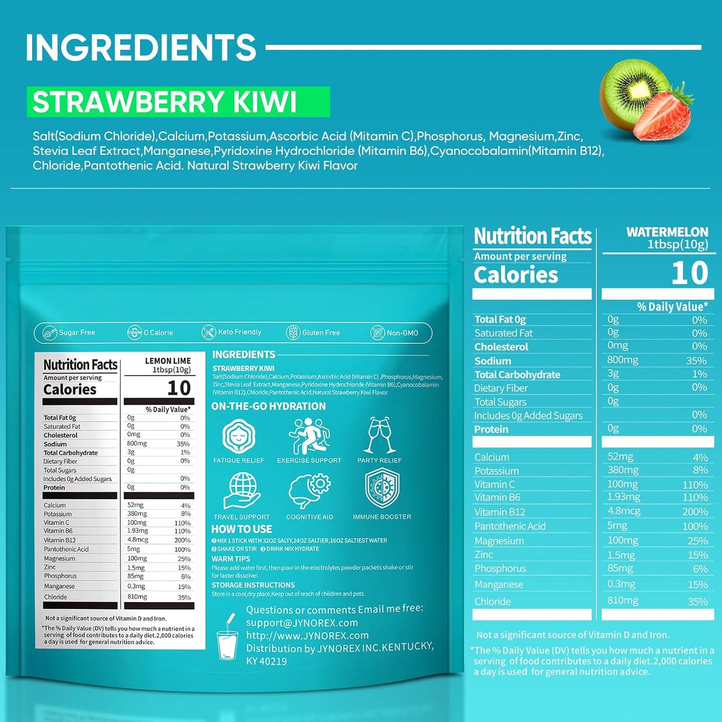 Electrolytes Powder Packets Sugar Free, 30 Sticks High Sodium Hydration Packets, Electrolyte Drink Mix with Lemon Lime Watermelon Peach Berry Kiwi Tropical Punch Lychee Cranberry, 10.5OZ