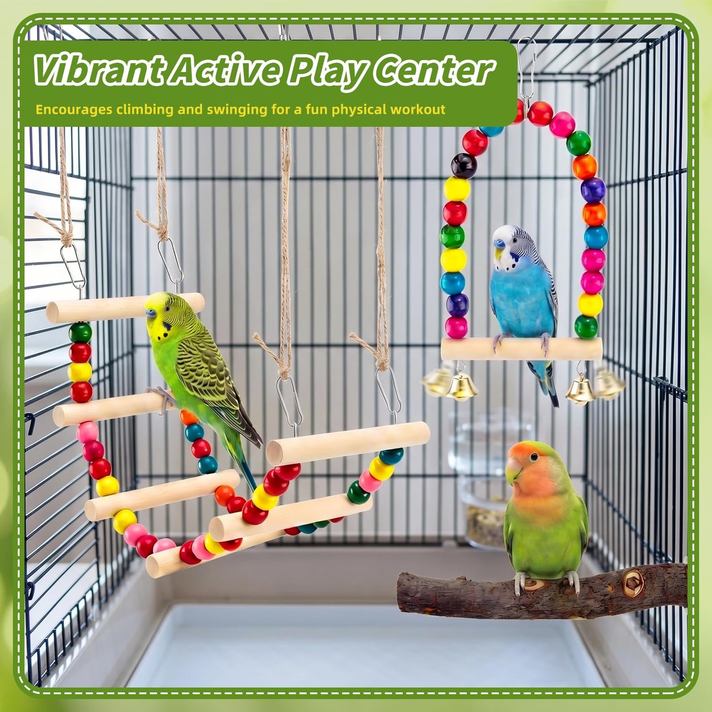 8 PCS Bird Perch Set for Cage - Natural Apple Wood Platforms & Hardwood Branches for Parakeets, Budgies, Cockatiels - Small Bird Habitat Gym, Climbing Stand & Safe Chew Toys