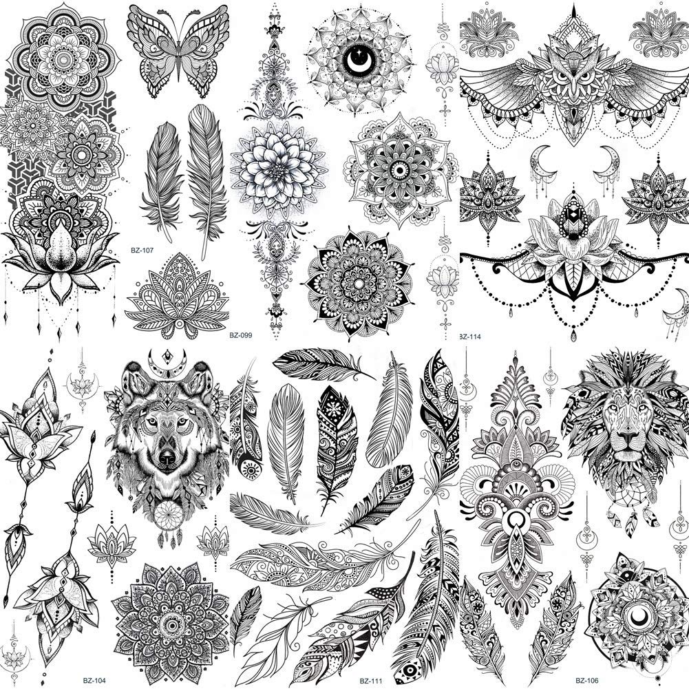 12 Sheets Beautiful Butterfly Flowers Temporary Tattoos For Women Feet Hands Body Art, Realistic Rose Peony Floral Fake Tattoo Sticker For Legs Ankle, Waterproof Lily Dreamcatcher Temp Tatoos Decals