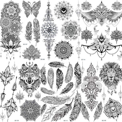 12 Sheets Beautiful Butterfly Flowers Temporary Tattoos For Women Feet Hands Body Art, Realistic Rose Peony Floral Fake Tattoo Sticker For Legs Ankle, Waterproof Lily Dreamcatcher Temp Tatoos Decals