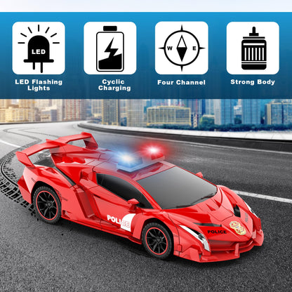 FDJ Remote Control Car - Transform Toys Car Robot, One Button Deformation to Robot with Flashing Light, 2.4Ghz 1:18 Scale Transforming Police Car Kids Toys with 360 Degree Rotating, Girls Boys Toys