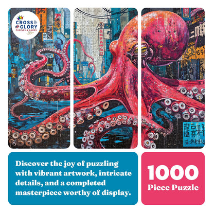 Cross & Glory | Jigsaw Puzzles 1000 Pieces for Adults | Deep Blue Octopus Odyssey | Ocean Octopus Puzzles for Adults | Challenging Brain Teaser Ocean Puzzle | 20 x 27 Inches