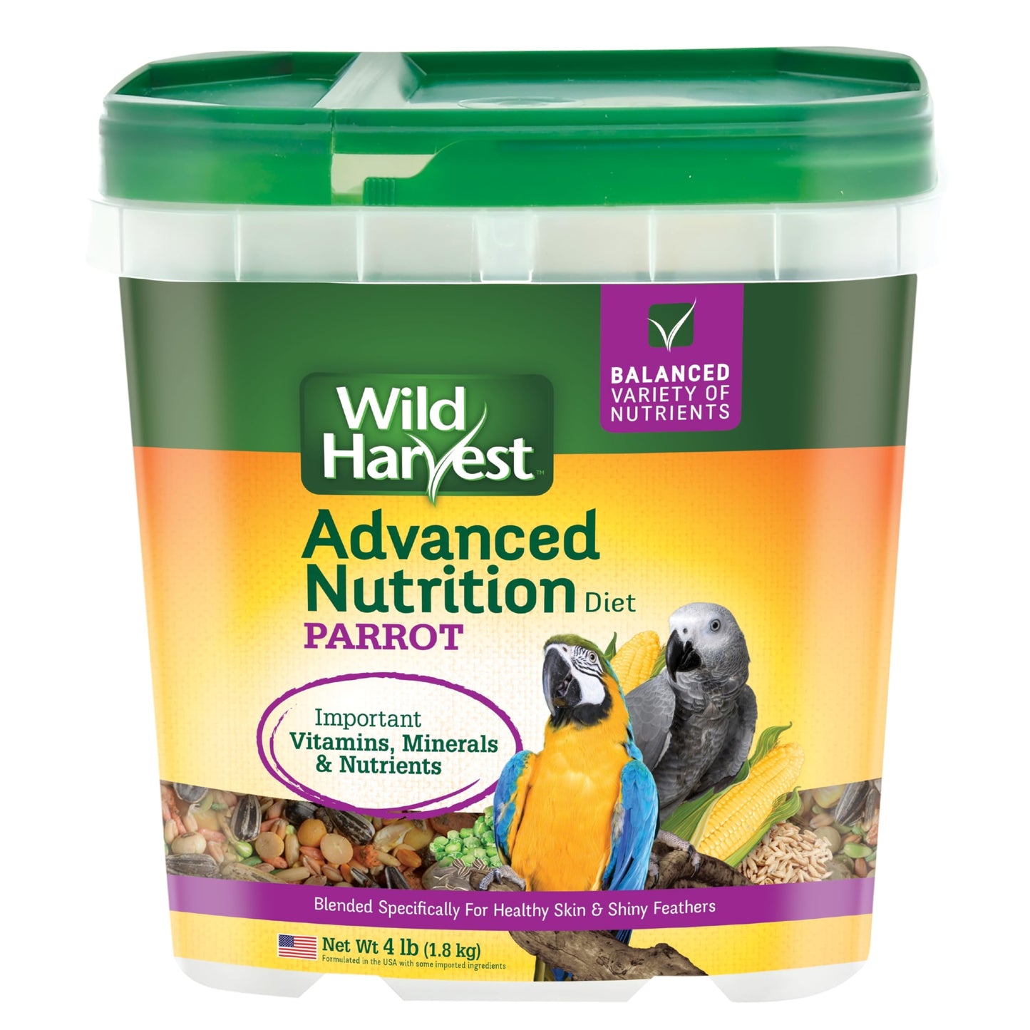 Wild Harvest Advanced Nutrition Parrot 8 Pounds, Seed, Grain and Vegetable Mix (Pack of 2)