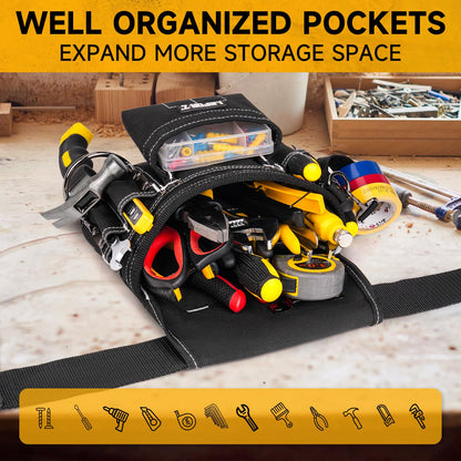 Tool Belt,Magnetic Tool Pouch,14-Pockets Tool Belts for Men,Detachable & Adjustable Tool Pouch belt for Electrician,Carpenter,Construction,Work Apron,Utility Belt,Black-Yellow