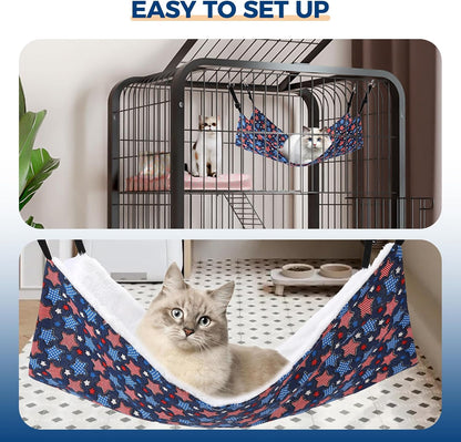 Admaison Cat Hammock for Cage Hanging Reversible 2Pack,Pet Hammock Bed Adjustable,Soft Sleeping Hammock for Cats,Ferret,Puppy,Rabbits,Small Animals (M, CAT)