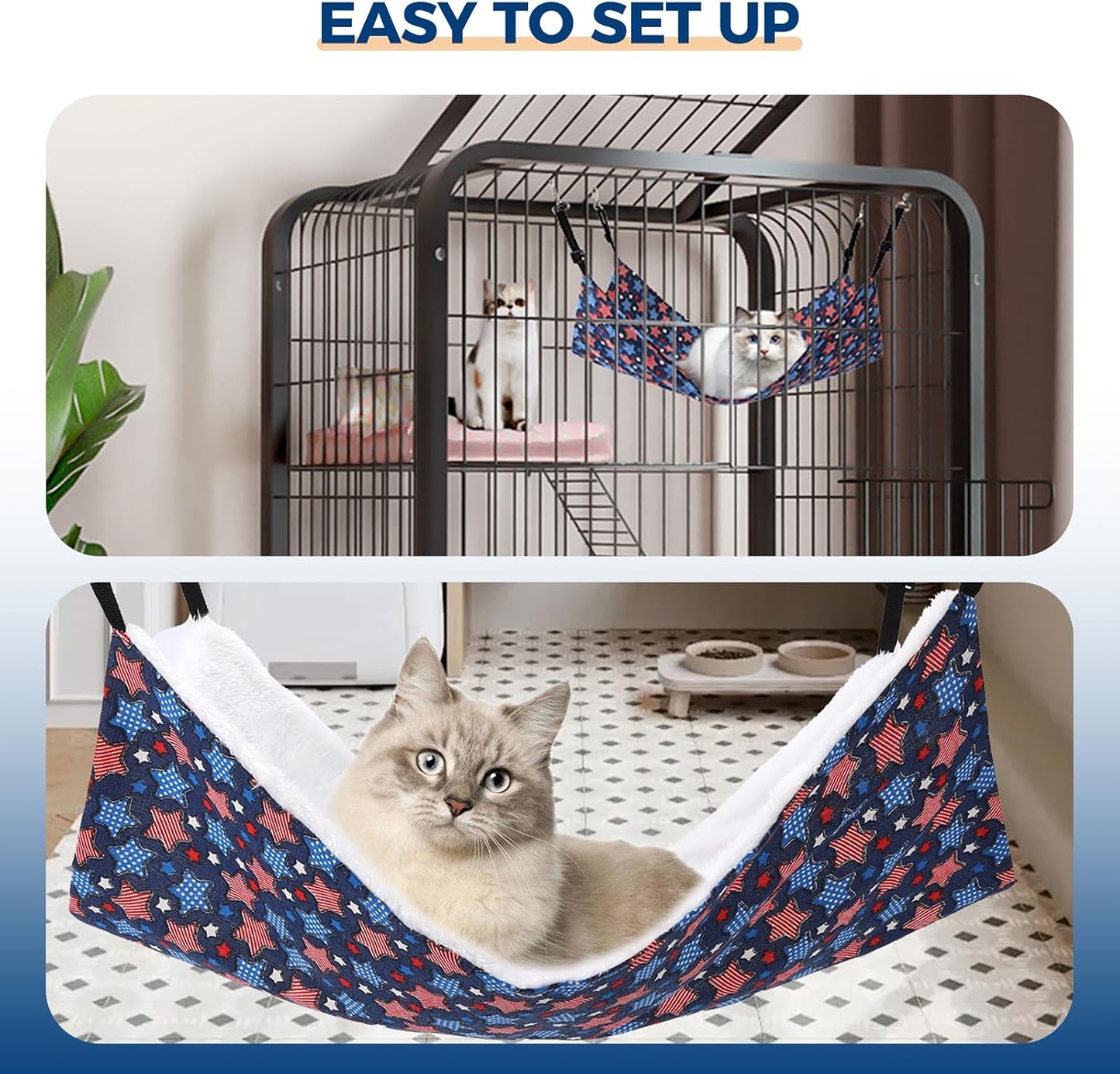 Admaison Cat Hammock for Cage Hanging Reversible 2Pack,Pet Hammock Bed Adjustable,Soft Sleeping Hammock for Cats,Ferret,Puppy,Rabbits,Small Animals (M, CAT)