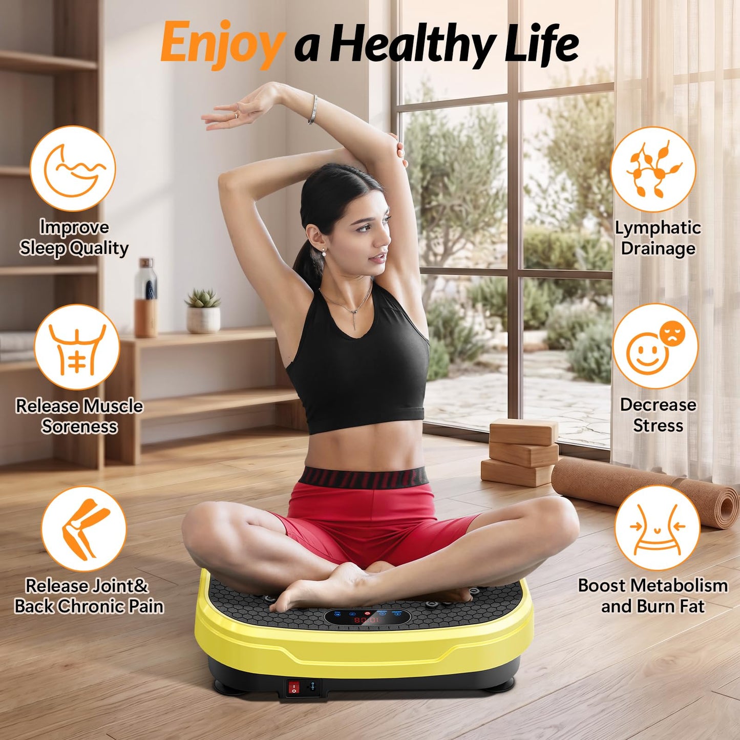 Vibration Plate Exercise Machine for Lymphatic Drainage, Full Body Shake Platform Board for Home Fitness, Fat Burning, 5 Program Modes and 99 Speed Levels