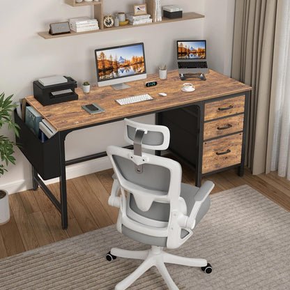 Lufeiya Computer Desk with File Drawers Cabinet, 47 Inch Reversible Home Office Desks with Filing Cabinet for Small Space, Gaming Study Writing Table PC Desks, Black