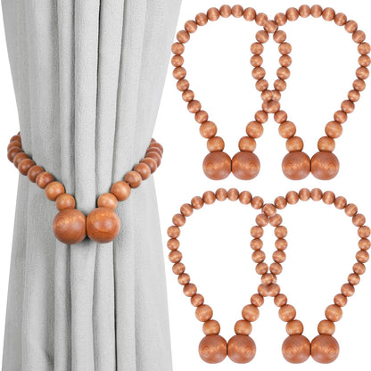 KLOGTSIND Magnetic Curtain Tiebacks, Curtain Holdbacks for Curtains 2 Pack, Wood Bead Curtain Holders for Boho Bedroom Decor, Baby Nursery Decor, Farmhouse Decor