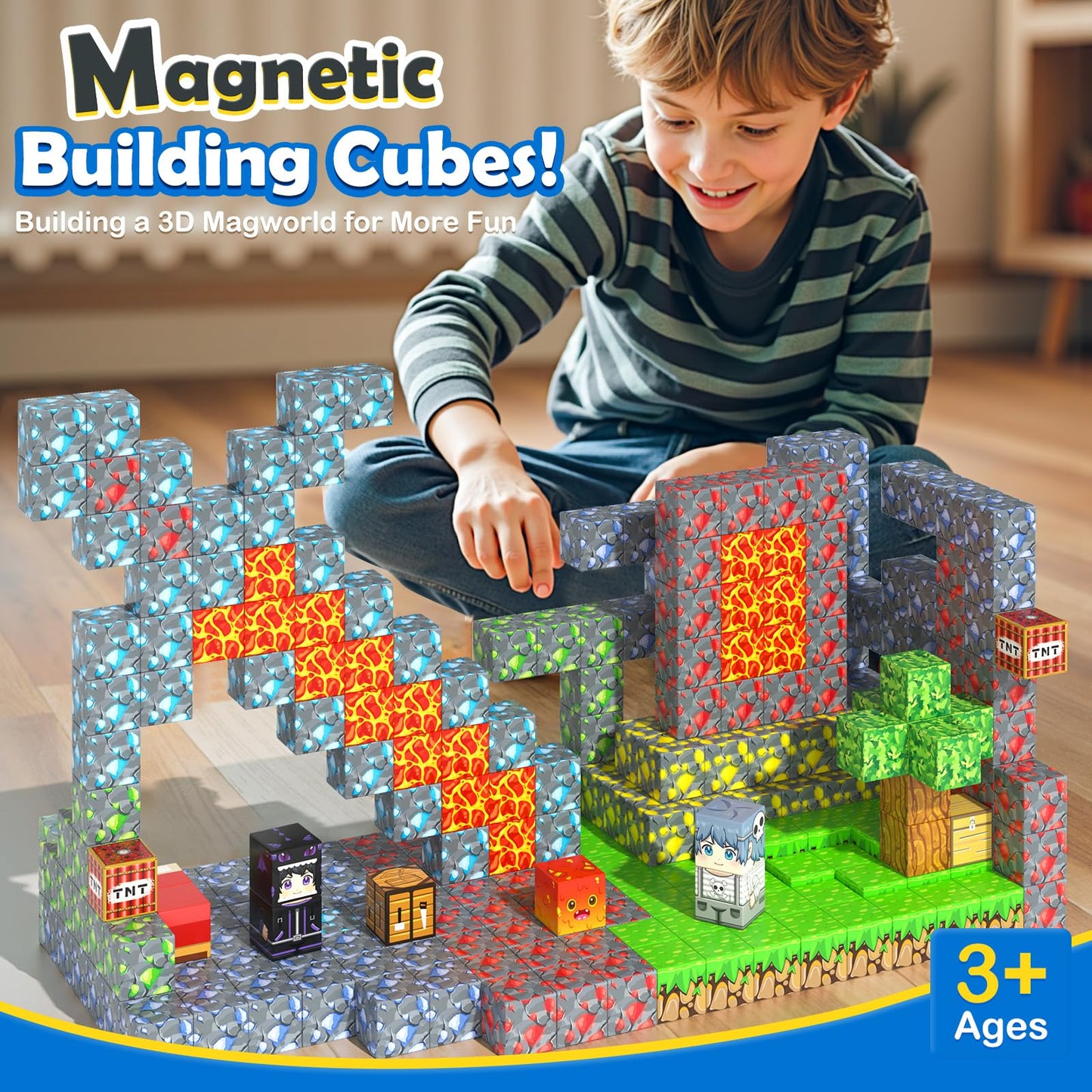Soyee Magnetic Blocks Building Toys - Build Mine Magnet World Set Toddler Kids Sensory Toys for Boys & Girls Ages 3-5 5-7 8-12, 1'' Magnetic Cubes Game for Boys