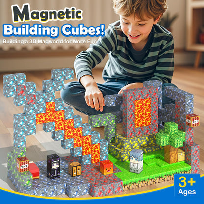 Soyee Magnetic Blocks Building Toys - Build Mine Magnet World Set Toddler Kids Sensory Toys for Boys & Girls Ages 3-5 5-7 8-12, 1'' Magnetic Cubes Game for Boys