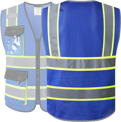 JKSafety Hi Vis Reflective Safety Vests for Men Women High Visibility Vest with Pockets Mesh Fabric Construction Safety Apparel Neon Vest for Work (220-Yellow L)