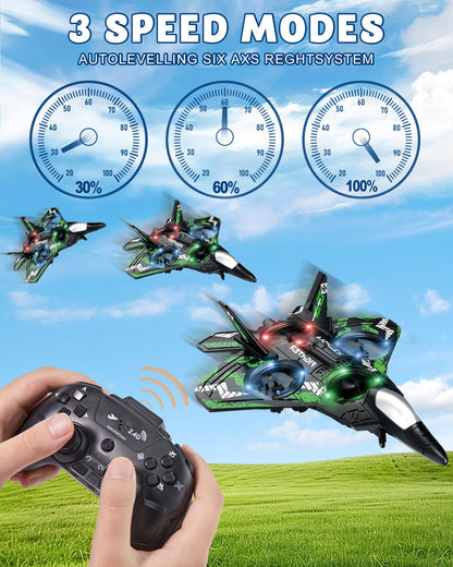 JoyRapt Form RC Plane Drones for Kids, Remote Control Airplane, Aircrafts for Boys and Girls, Jet Helicopter Drones with LED Lights 360° Flip, 4 Rechargeable Batteries (Two Pack)
