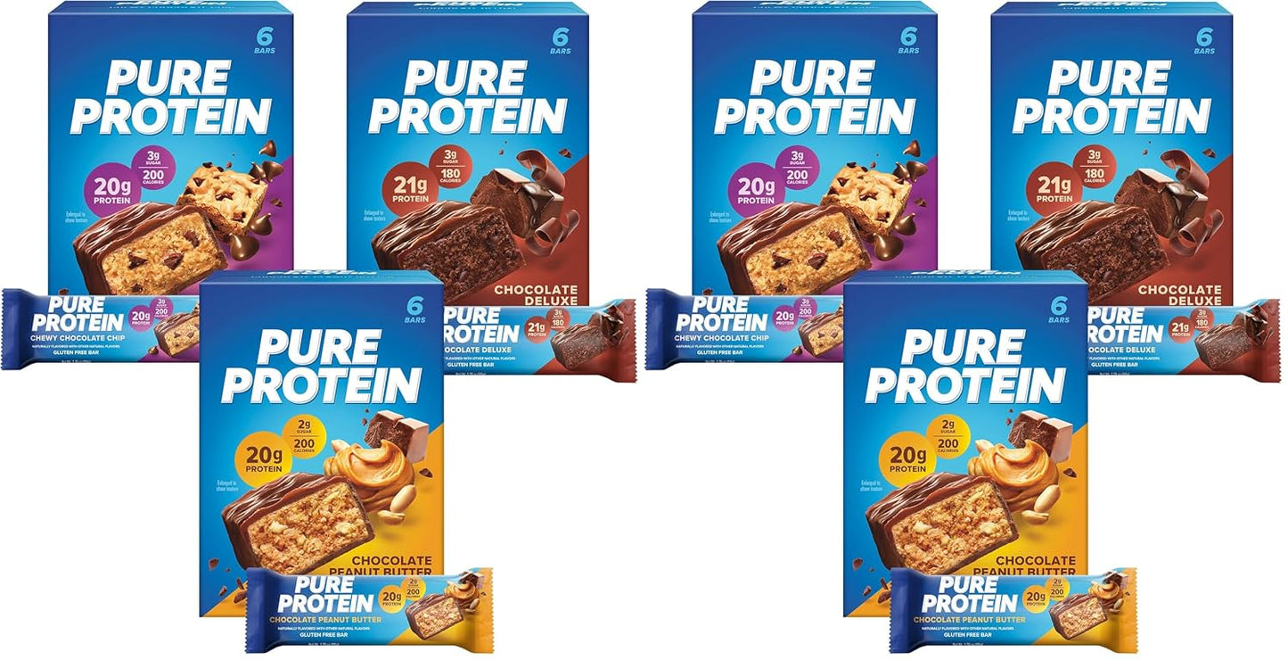 Pure Protein Bars,High Protein,Nutritious Snacks to Support Energy,Low Sugar,Gluten Free,Variety Pack,1.76oz,18 Count (Pack of 2)