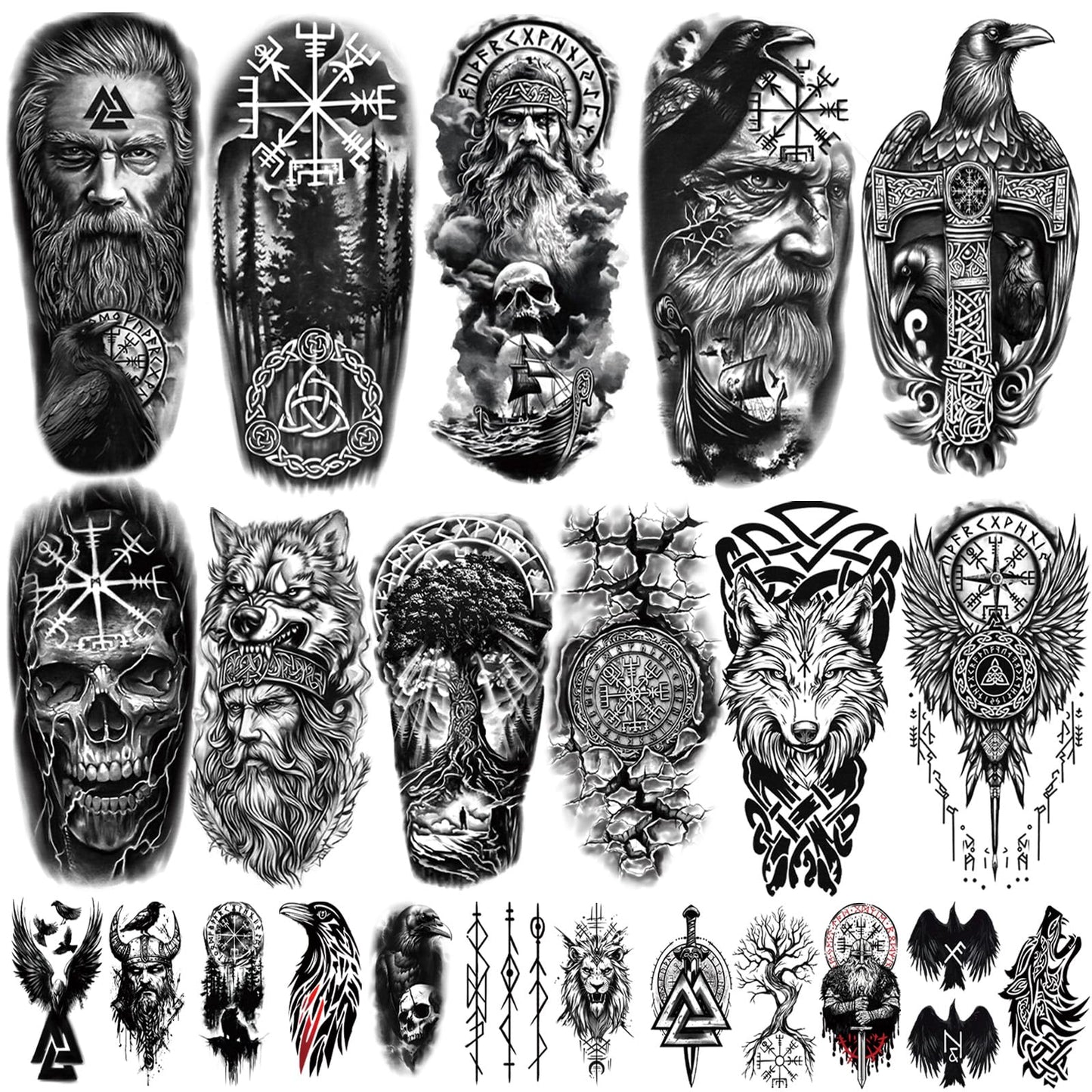 Yazhiji 36 Sheets Temporary Tattoos Stickers, 12 Sheets Fake Body Arm Chest Shoulder Tattoos for Men or Women with 24 PCS Tiny Black Tattoos