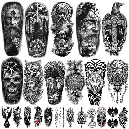 Yazhiji 36 Sheets Temporary Tattoos Stickers, 12 Sheets Fake Body Arm Chest Shoulder Tattoos for Men or Women with 24 PCS Tiny Black Tattoos