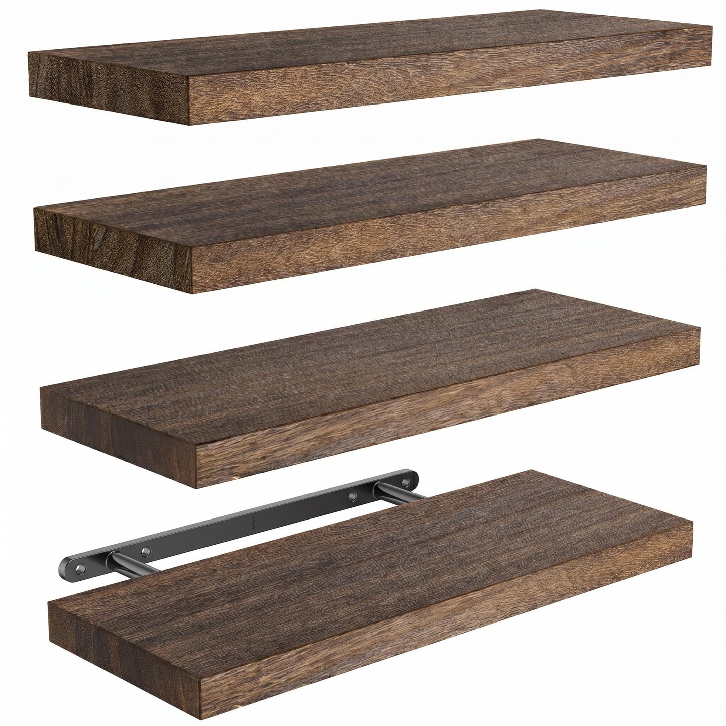 AMADA HOMEFURNISHING Floating Shelves, Paulownia Wood Wall Shelves for Bathroom/Living Room/Bedroom/Kitchen/Home Office, Natural Wood Floating Shelf for Home Storage & Organization, Set of 4, AMFS40BN