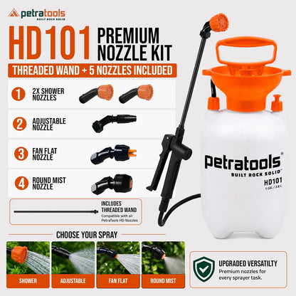 Petratools 1 Gallon Pump Sprayer – HD101 Garden Sprayer for Weeds, Lawn Care & Pesticides – 52” Long Hose, 2 Nozzles & Easy Carry Handle – Durable & Lightweight