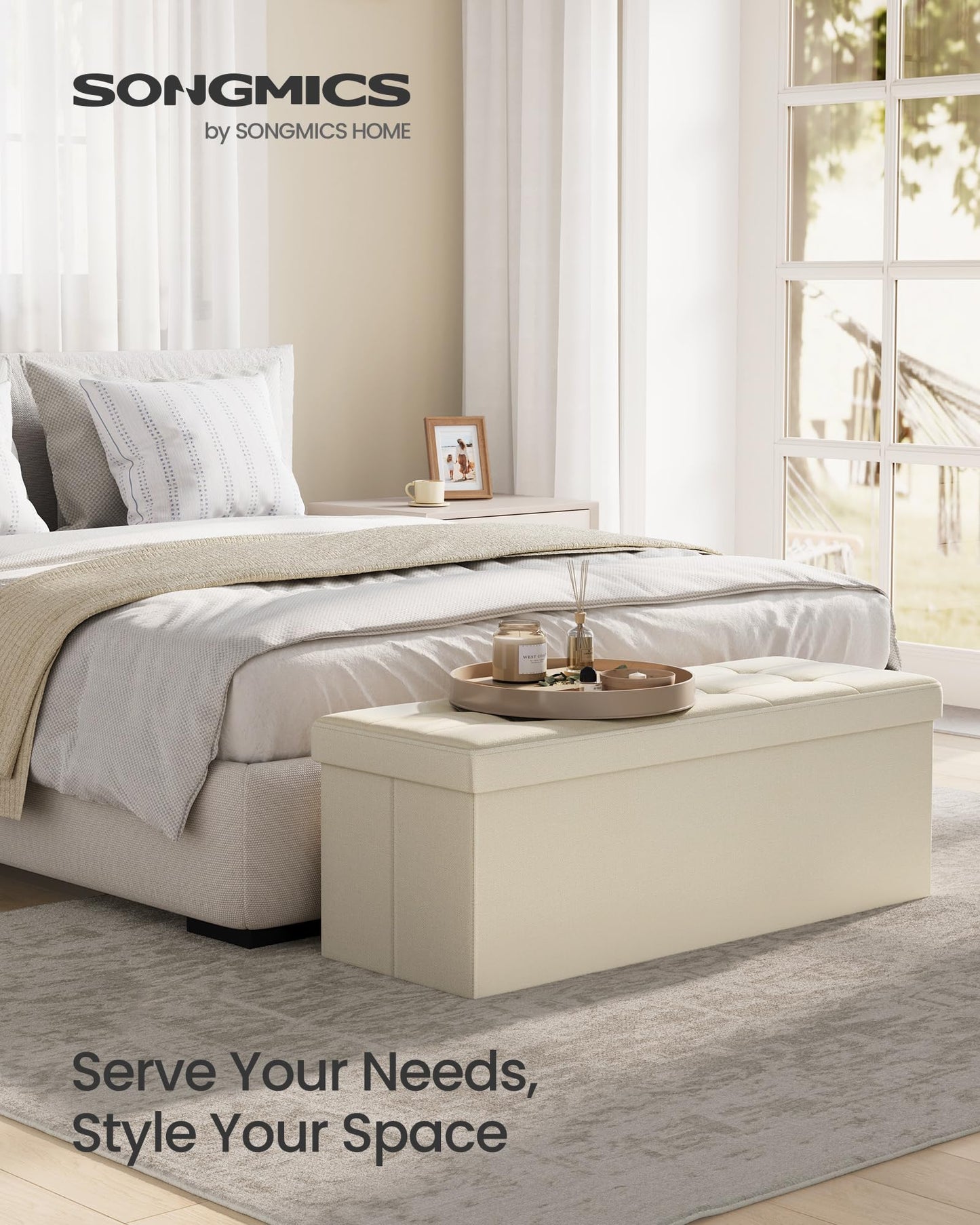 SONGMICS MAZIE Collection - 30 Inches Folding Storage Ottoman Bench, Ottoman Foot Rest, End of Bed Bench, Storage Chest, Load 660 lb, for Living Room, Bedroom, Entryway, Dark Gray ULSF47K