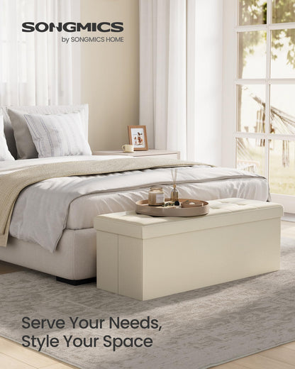 SONGMICS MAZIE Collection - 30 Inches Folding Storage Ottoman Bench, Ottoman Foot Rest, End of Bed Bench, Storage Chest, Load 660 lb, for Living Room, Bedroom, Entryway, Dark Gray ULSF47K