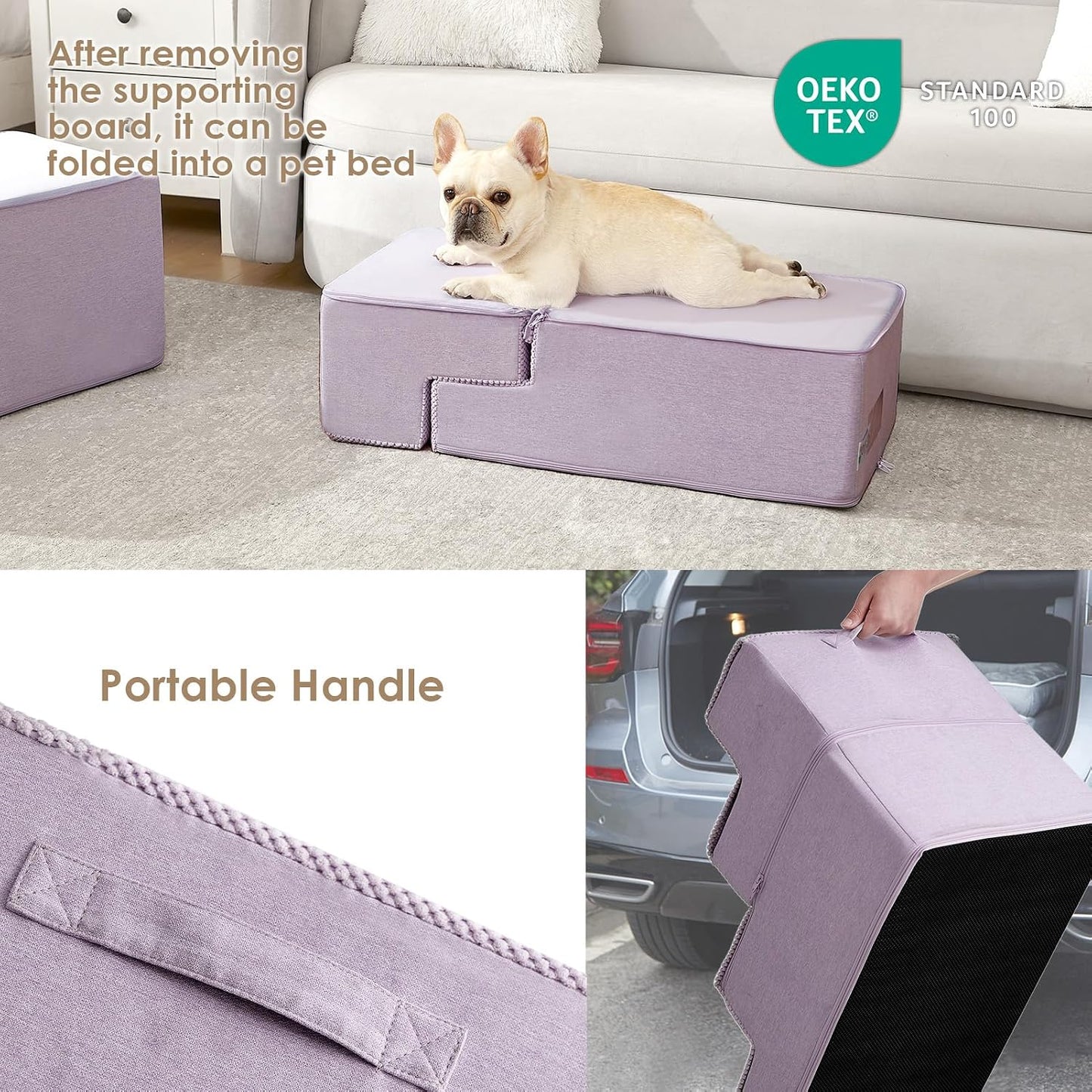 EHEYCIGA Dog Stairs for Small Dogs 13.5" H, 3-Step Dog Steps for Couch Sofa and Chair, Pet Steps for Medium Cats, Non-Slip Balanced Pet Ramp Indoor, Grey
