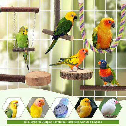 8 PCS Bird Perch Set for Cage - Natural Apple Wood Platforms & Hardwood Branches for Parakeets, Budgies, Cockatiels - Small Bird Habitat Gym, Climbing Stand & Safe Chew Toys