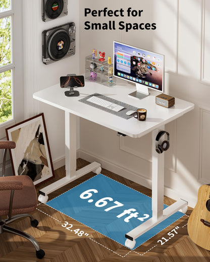 Okin Small Electric Standing Desk, 36" x 24" Whole Piece Height Adjustable Desk, Oak Sit to Stand Computer Workstation with Wheels for Home Office