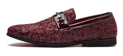 Men Loafer Metallic Textured Slip-on Glitter Sequins Fashion Wedding Dress Shoes Golden