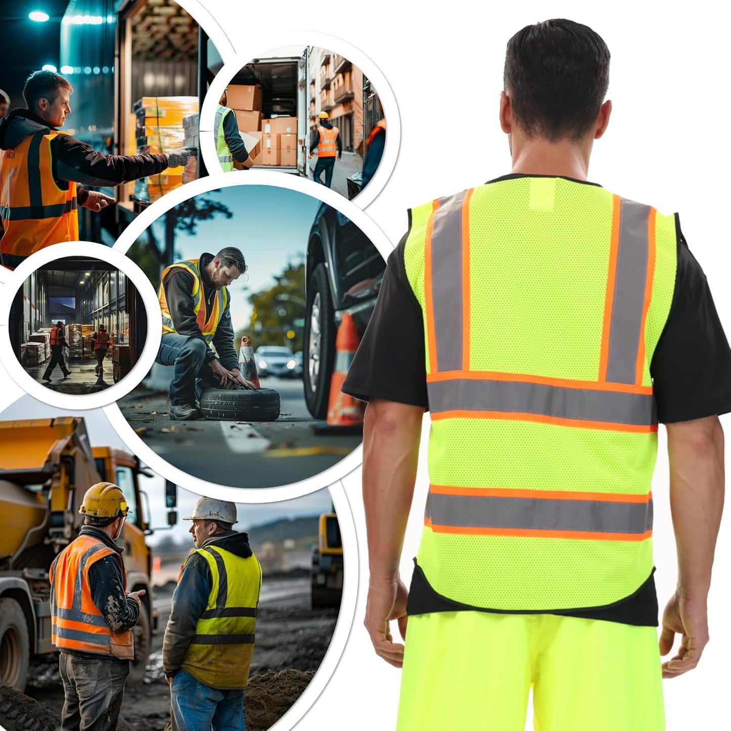 JKSafety Hi Vis Reflective Safety Vests for Men Women High Visibility Vest with Pockets Mesh Fabric Construction Safety Apparel Neon Vest for Work (220-Yellow L)
