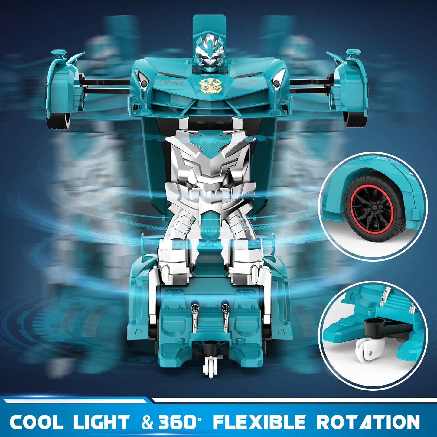 FDJ Remote Control Car - Transform Toys Car Robot, One Button Deformation to Robot with Flashing Light, 2.4Ghz 1:18 Scale Transforming Police Car Kids Toys with 360 Degree Rotating, Girls Boys Toys