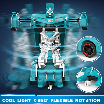 FDJ Remote Control Car - Transform Toys Car Robot, One Button Deformation to Robot with Flashing Light, 2.4Ghz 1:18 Scale Transforming Police Car Kids Toys with 360 Degree Rotating, Girls Boys Toys