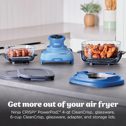 Ninja Crispi 4 in 1 Glass Air Fryer, 450°F, Non Toxic, 4QT and 6 Cup Containers with Lids, Dishwasher Safe, Cyberspace Gray, 1 Count, FN101GY