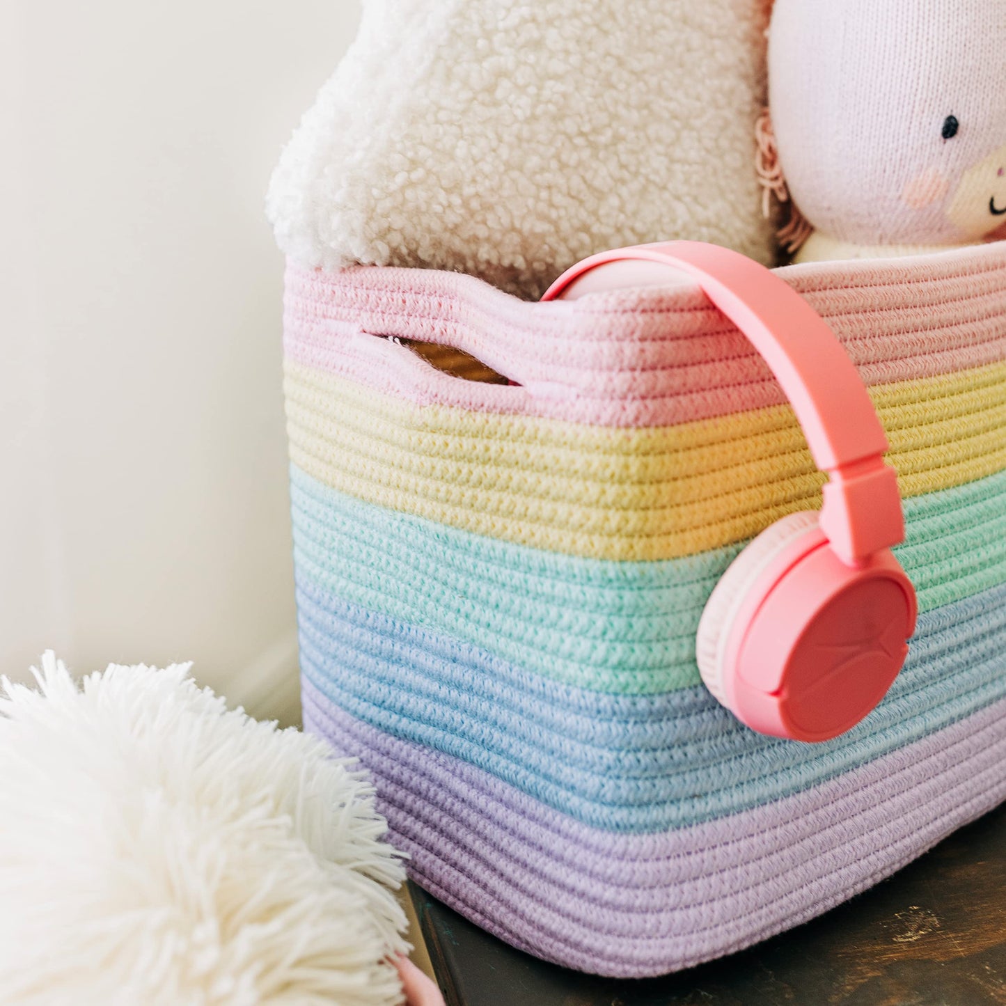 Light Honey Cotton Rope Baskets for Shelves, Set of 3 - 15"×10"×9½" - Woven Storage Baskets for Organizing - Closet, Nursery, Bedroom, Playroom - Toys, Books, Towels, Clothes
