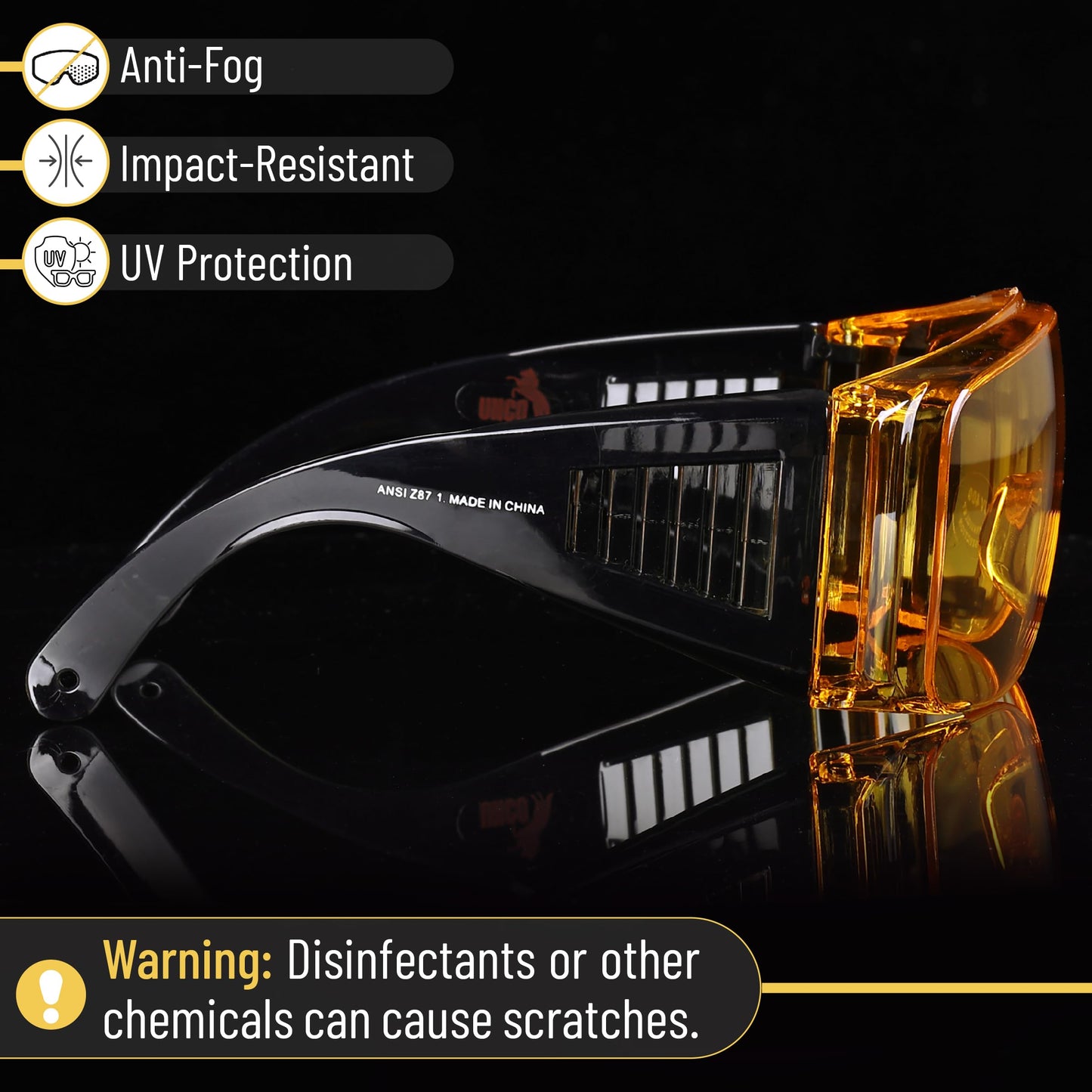UNCO- Safety Goggles Over Glasses, Protective Goggles, Anti Fog, Work, Safety Glasses Over