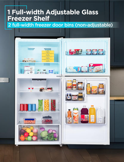 BLACK+DECKER 16.4 Cu. Ft. Top Mount Refrigerator with Freezer, 2 Door Refrigerator with Top Freezer and Separate Temperature Controls, Auto Defrost, BR1640KW, White