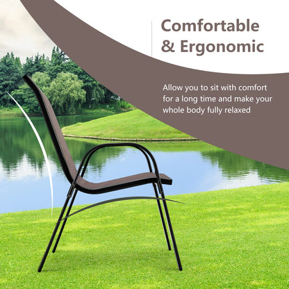 Tangkula Patio Dining Chairs Set of 4, Outdoor Stackable All Weather Heavy Duty Dining Chairs Set with Armrests, Support 330 LBS, for Poolside, Backyard, Garden, Deck, Front Porch (Brown)
