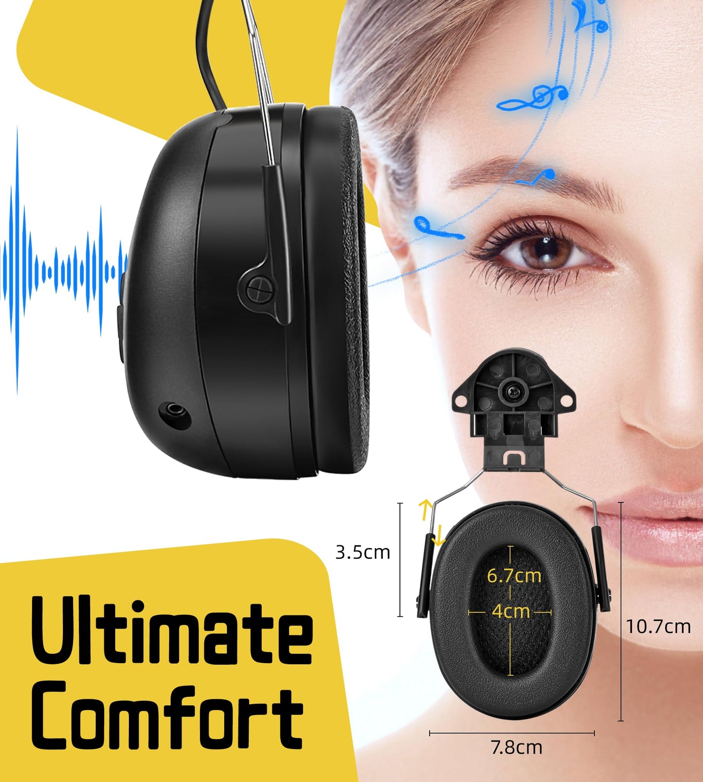 PROHEAR 037 Bluetooth 6.0 Hearing Protection Headphones with Rechargeable 1500mAh Battery, 30dB SNR Safety Noise Reduction Ear Muffs 120H Playtime for Mowing, Workshops, Snowblowing - Black