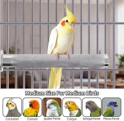 AOTU Large Bird Perch Stainless Steel Parrot Perches Bird Stand for Cage Durable Beak & Claw Trimming Grinding Perch for Birds Parrot Cage Accessory (L: 11.8" x 1.2")