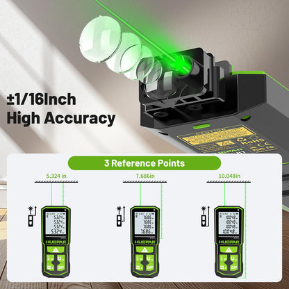 Huepar 395FT Bluetooth Green Laser Measuring Tool S120-G-BT | 1/16in Accuracy, APP Control, Angle Sensor, Carry Bag, Laser Distance Measurement Tool, Digital Laser Room Measuring Device