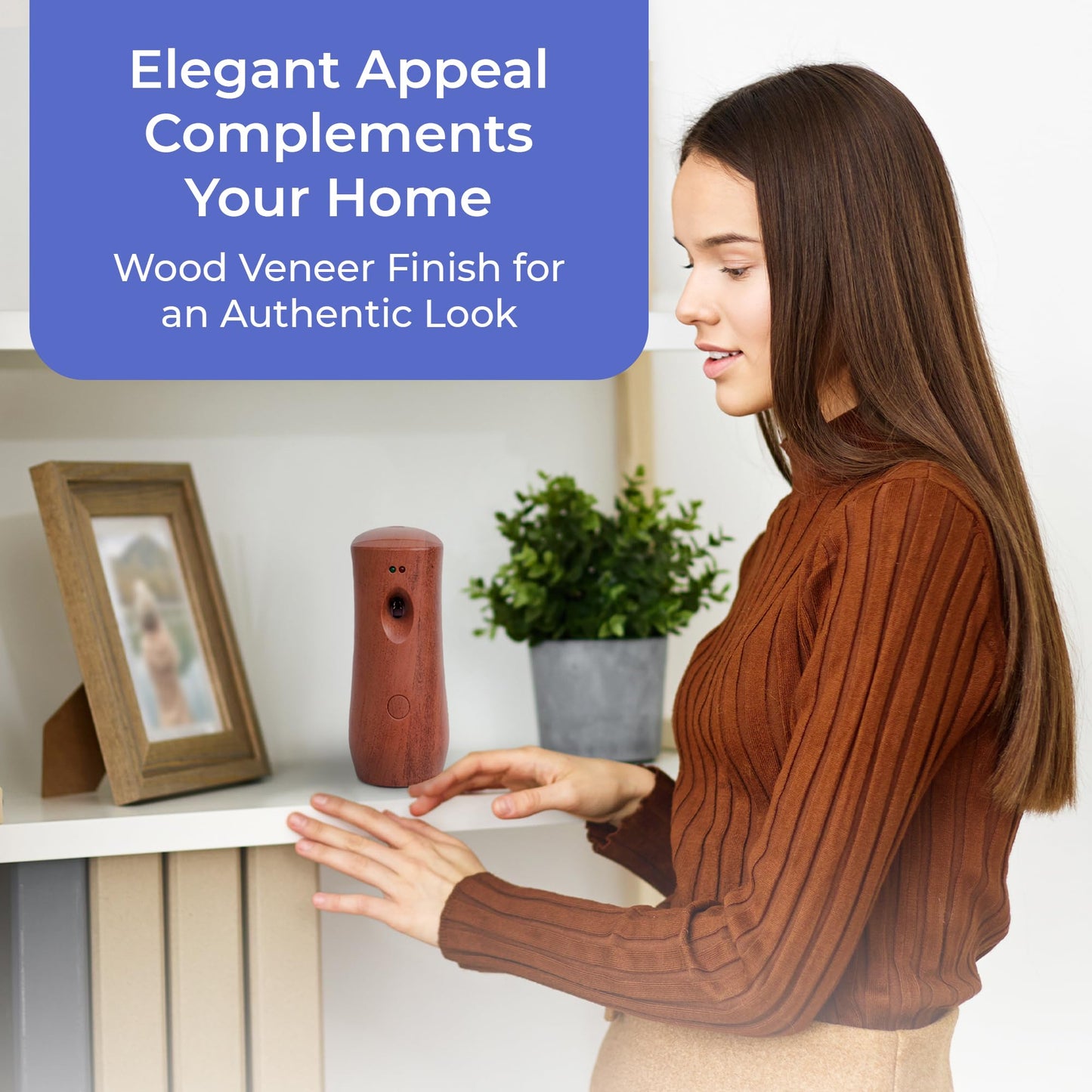 Automatic Air Freshener Spray Dispenser: Automatic Spray Dispenser with Elegant Wood Design for Commercial or Home Use (1-Pack), Battery Powered Free Standing or Wall Air freshener, Three Time Release