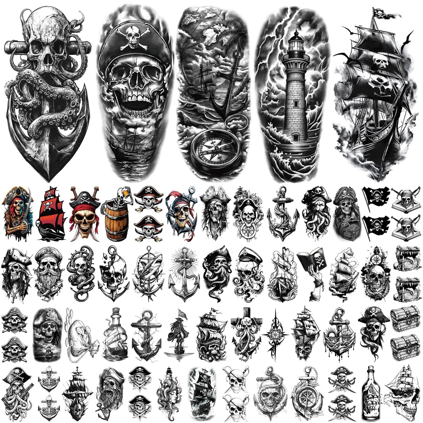 Yazhiji 36 Sheets Temporary Tattoos Stickers, 12 Sheets Fake Body Arm Chest Shoulder Tattoos for Men or Women with 24 PCS Tiny Black Tattoos
