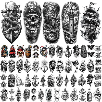 Yazhiji 36 Sheets Temporary Tattoos Stickers, 12 Sheets Fake Body Arm Chest Shoulder Tattoos for Men or Women with 24 PCS Tiny Black Tattoos