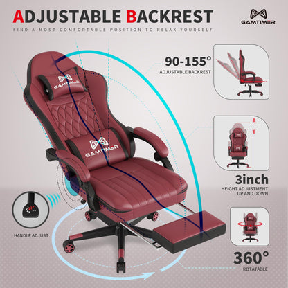 Gamtimer Gaming Chair with Footrest, Ergonomic Computer Chair, PU Breathable Material with Headrest and Lumbar Support, Suitable for Silla Gamer and Adults（Grey）